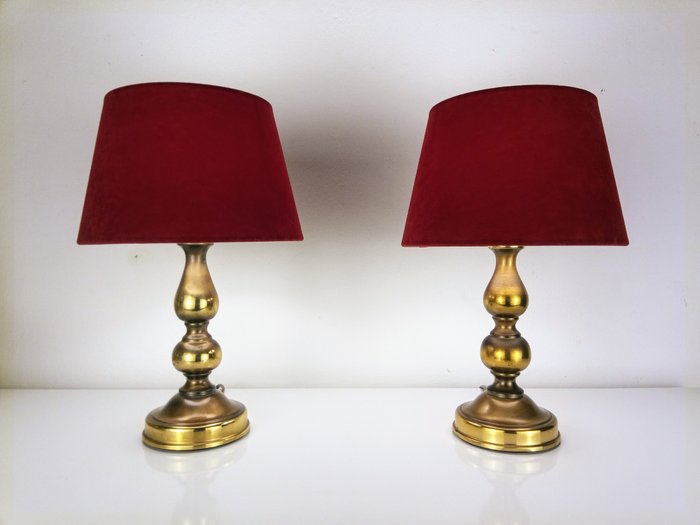 Herda - Lampa biurkowa - Dwie miedziane lampy stołowe