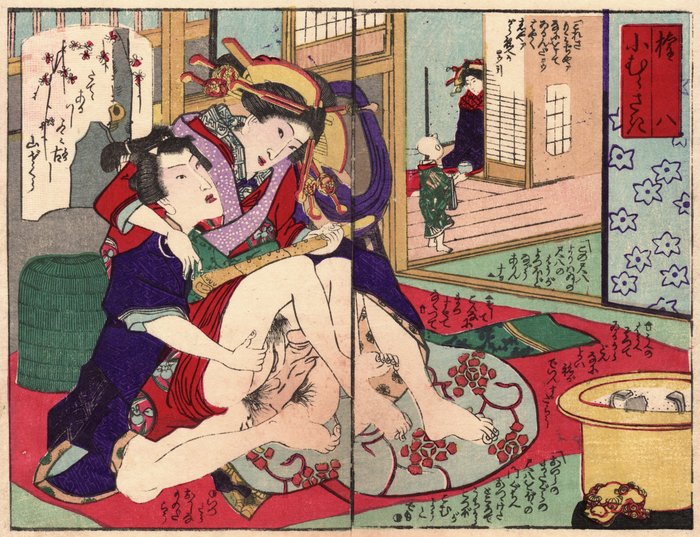 Floating Two-needle Pines 婦多波の松 - Gonpachi and Komurasaki 権八 小むらさき - 19th century - Utagawa Kunimaro 歌川国麿 (active ca. 1850-1875) - 日本 -  Late Edo period