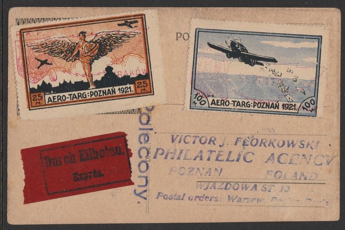Polen 1921 - 2 konvolutter og frimerker l + ll Polen T.A.B.R.O.M.I.K reklamefrimerker