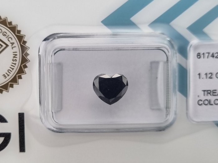 1 pcs Diamond - 1.12 ct - Heart - **NO RESERVE** fancy Black(treated)