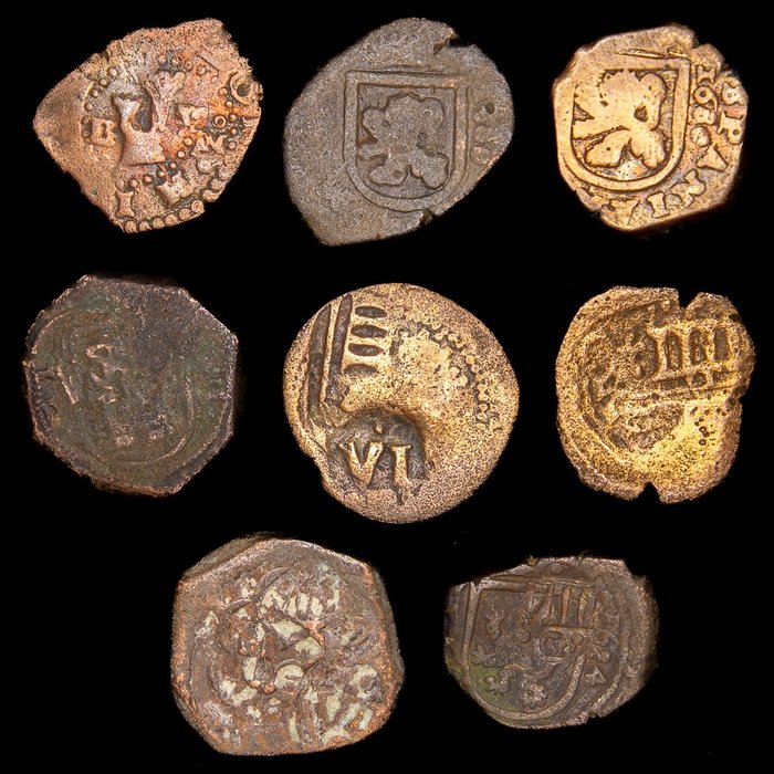 Spanien. Lote de 8 monedas Felipe III y Felipe IV