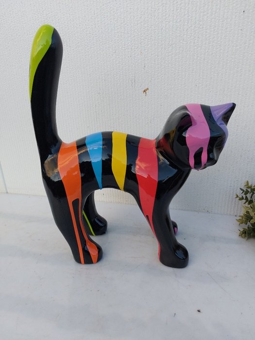 Statue, garden statue cat color black with finish paint color - 46 cm - polyresin