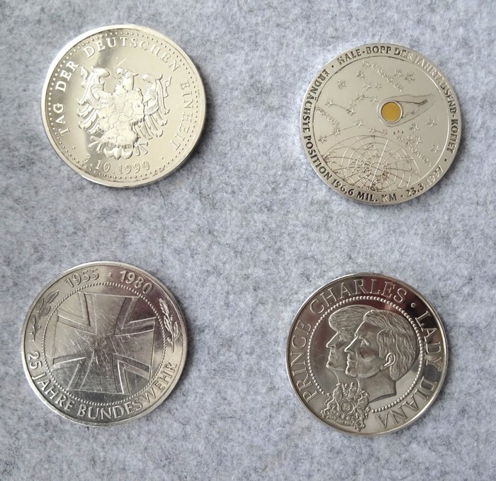 Storbritannia, Tyskland. 4 Silver Medals 1980-1997 - 170 gr Ag (.999)