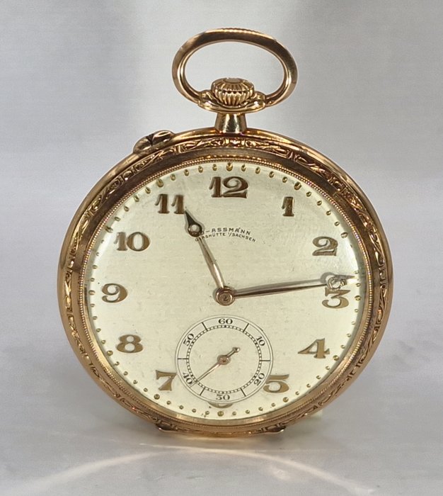 Julius Assmann Glashütte Sa. - 14K Lepine Goldtaschenuhr - Uhr Nr. 25752 - feine Gravur - 1925年左右的德国