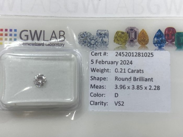 1 pcs 鑽石 - 0.21 ct - 圓形 - D (無色) - VS2, No reserve price