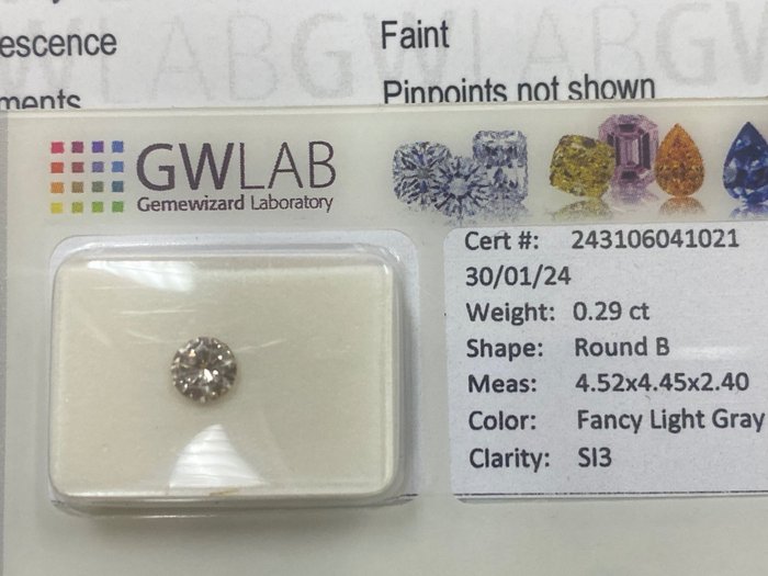 1 pcs 鑽石 - 0.29 ct - 圓形 - 淡彩灰色 - SI3