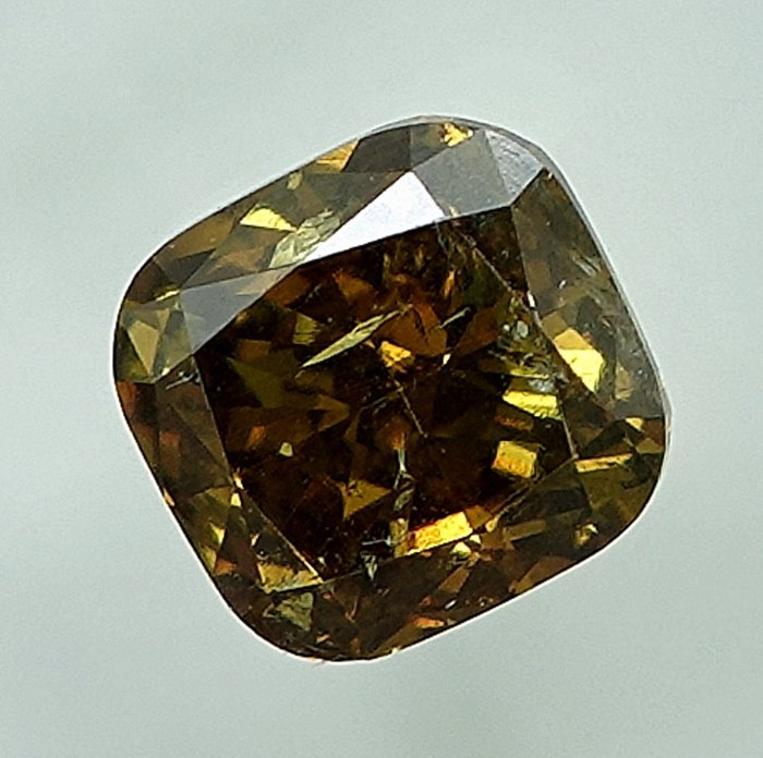 Diamant - 0.63 ct - Cushion - Natural Fancy Deep Brownish Yellowish Orange - SI2