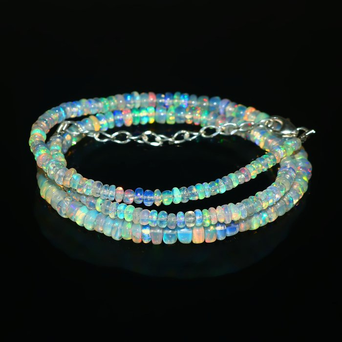 Natürlicher Opal Wunderschöne Halskette aus natürlichem Opal mit Verschluss aus 925er Silber. Scheibenschliff – 3,30 - Breite: 44 cm- 7.55 g - (208)