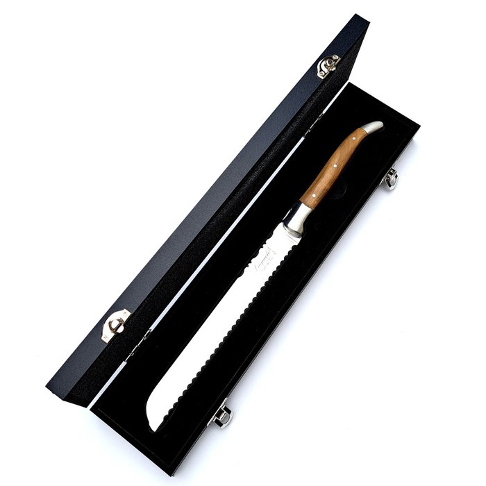 Laguiole - Bread Knife - incl. Certificate and luxury gift box - Olive Wood - Couteau de cuisine - Acier inoxydable - Pays-Bas