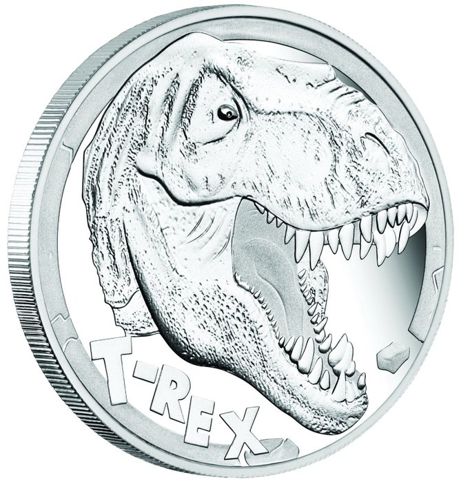 Tuvalu. 5 Dollars 2017 Tyrannosaurus Rex Dinosaur 5 Oz (.999)