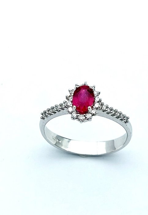 Ring Weißgold Rubin - Diamant 