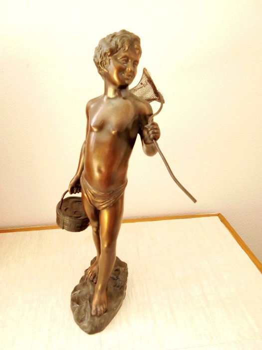 Fonderia Paolo Uccello - Skulptur, Pêcheur à l'épuisette - 37 cm - Weißmetall