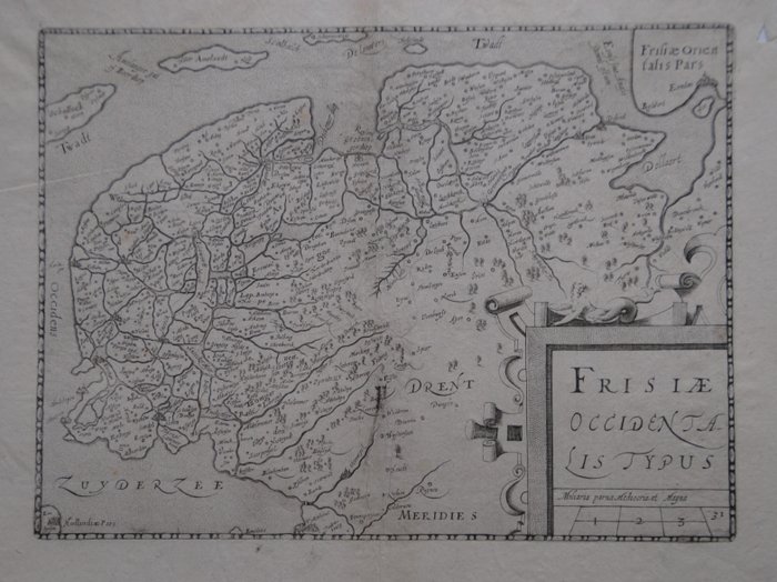 Holandia, Mapa - Fryzja; L. Guicciardini - Frisiae Occidentalis Typus - 1601-1620