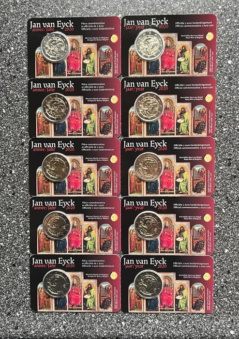 Bélgica. 2 Euro 2020 "Jan van Eyck" (10 coincards)