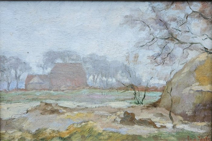 Gertrudus (Gerard) de Zoete (1879-?) - Hollands landschap met boerderij en hooiberg
