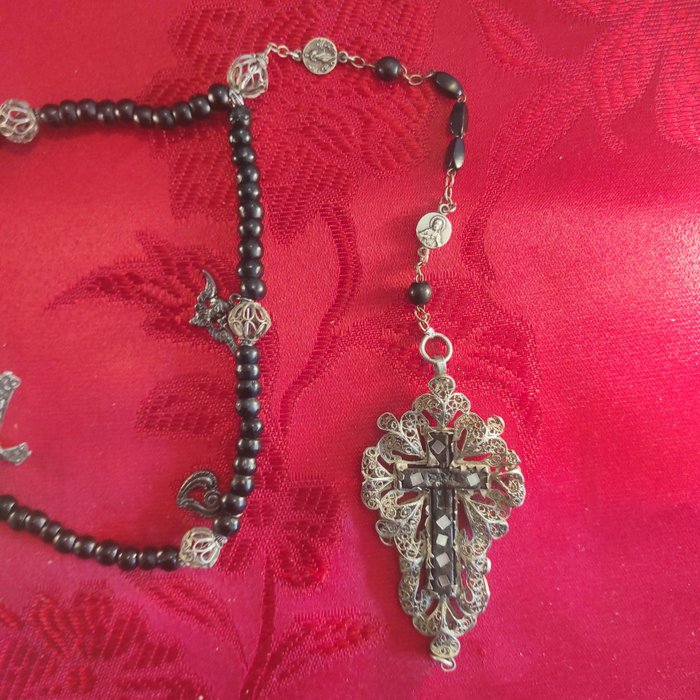  天主教念珠 - 《流行艺术》念珠、银、花丝、木、珍珠母 - 1850-1900 