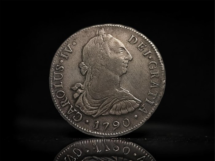 Spanyolország. Carlos IV (1788-1808). 8 Reales 1790 Lima  IJ. Busto de Carlos III. Ordinal IV