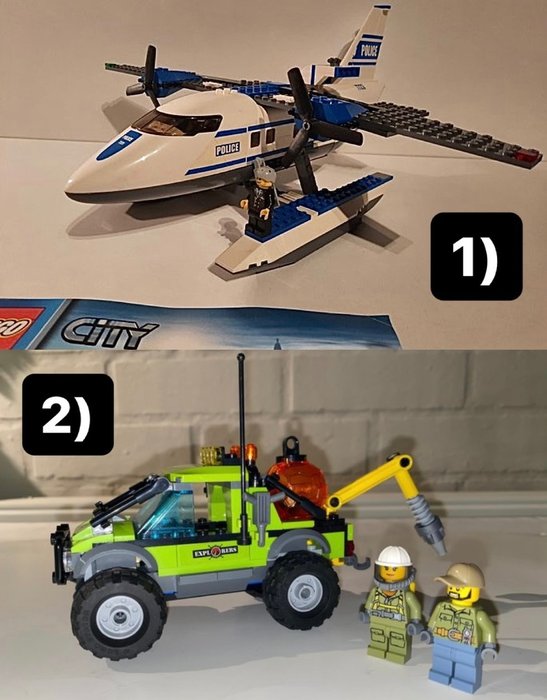 Lego - City - 1: 7723 2: 60121 - 1)Polite watervliegtuig 2)vulkaan verkenning vrachtwagen - 2010-2020 - Denemarken