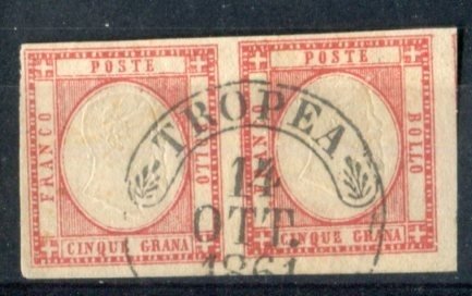 Italienska forntida stater - Neapel 1861 - Napolitanska provinser 5 korn par används i TROPEA. - Sassone 21