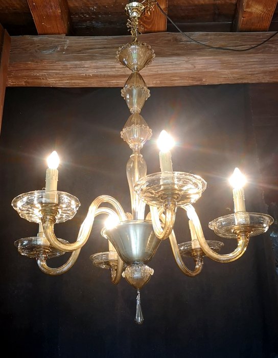 Attribuito alla Fornace Cappellin - Lampa wisząca - Murano - Szkło bursztynowe. Początek XX wieku. Rzadki