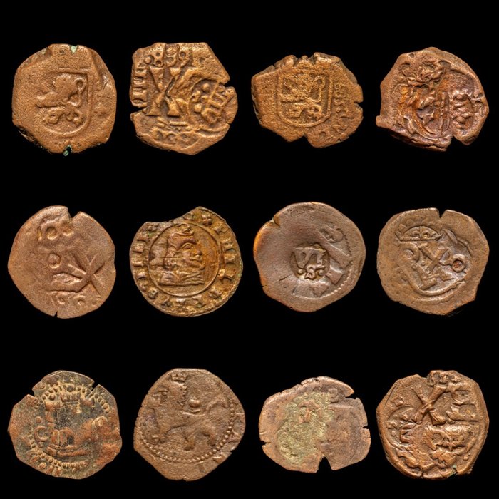 西班牙. Felipe III - Felipe IV. 4 + 8  Maravedis 1622/1680 (12 monedas)
