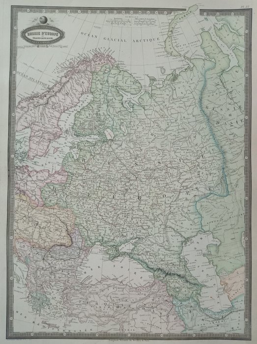 Europa, Mapa - Rússia/Ucrânia/Bielorrússia/Estónia/Letónia/Lituânia/Mar Negro; Garnier - Russie d'Europe et Tanscaucasie - 1860