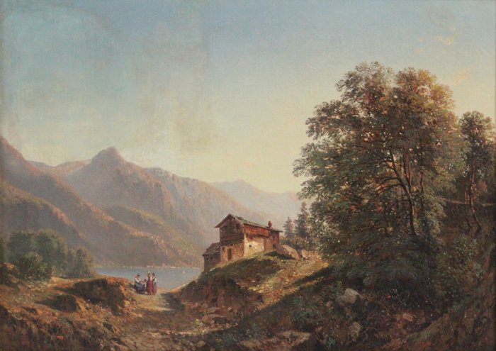 Scuola italiana (XIX) - Paesaggio di montagna e lago