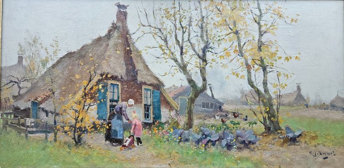 A.J. Zwart (903-1981) - Impressionistisch landschap in Ambt Vollenhoven met boerderij
