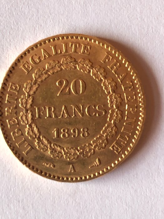 Frankreich. Third Republic (1870-1940). 20 Francs 1898-A Génie