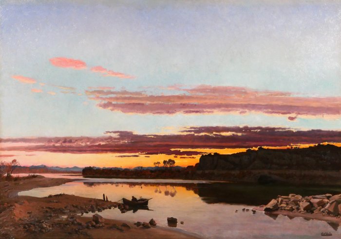 Paul Saïn (1853-1908) - Sunset on the Rhône river near Avignon