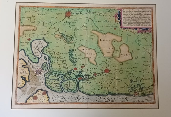 Holanda, Mapa - Noroeste da Flandres / Oeste Zeeuws-Vlaanderen; Flandriae per que superioribus: J. Hondius / P. Kaerius - 1621-1650