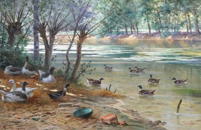 Armand Guéry (1853-1912) - Ducks, shadow and sun, docks of the Suippe river (Marne)