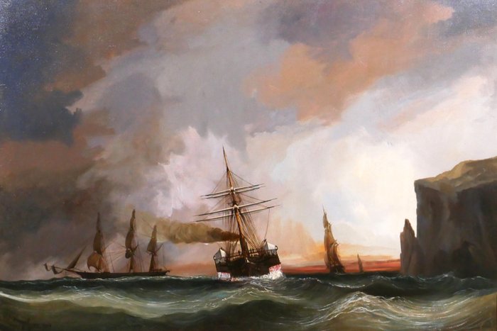 Chéri François Dubreuil (1828-c.1880) - Boats at sunset, light effect