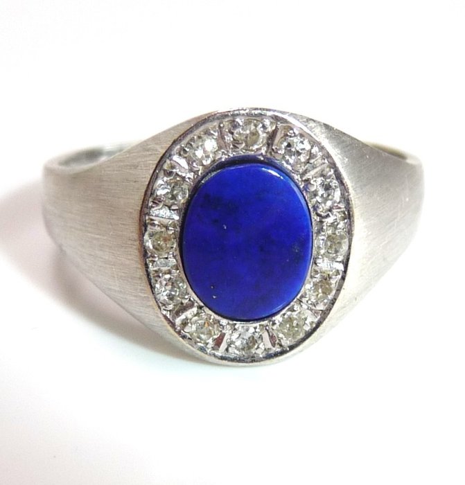 Ring - 14 karat Hvidguld Diamant  (Natur) - Lapis lazuli 