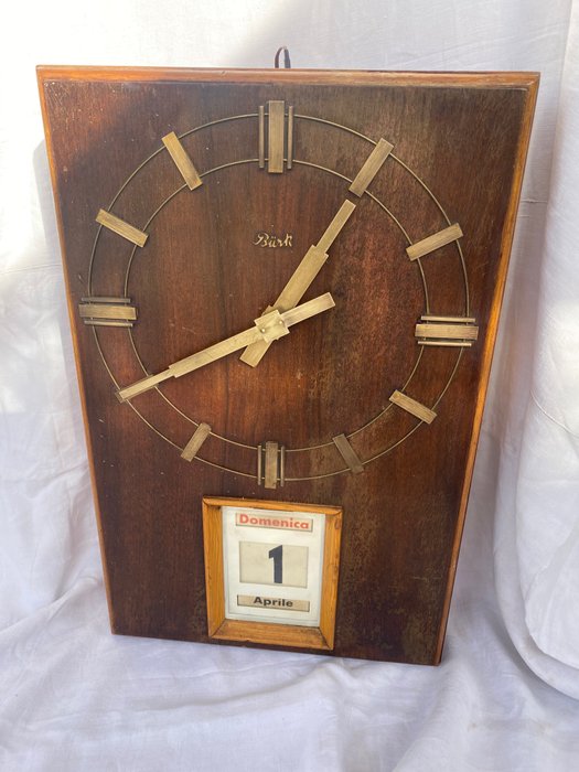 Wall clock - Electromagnetic Clock - Burke - Brass, Wood - 1930-1940