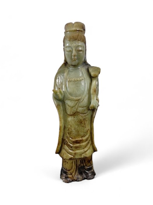 小雕像 - Figura di Guanyin con ruyi scolpita, Cina - 堅硬的石頭 - 中國