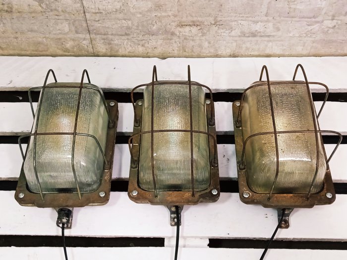 Lampe à suspendre (3) - Lampe de Garage Vintage - Acier, Céramique, Fer (fonte/fer forgé), Verre
