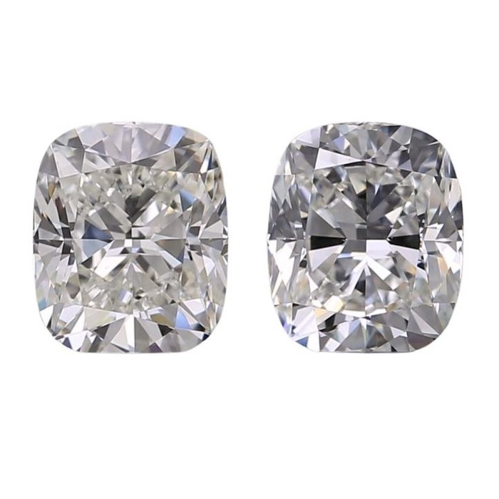 2 pcs 鑽石 - 2.01 ct - 枕形 - H(次於白色的有色鑽石), I(極微黃、正面看為白色) - VS1