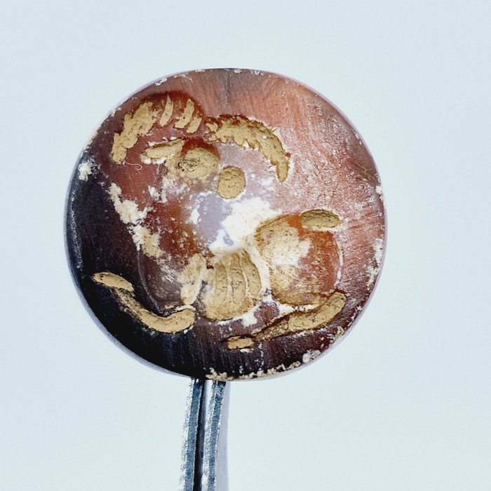 Asiático occidental Agate à bandes naturelles Talisman de sceau de perles de bélier - 17.8 mm