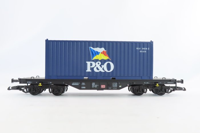 Piko G - 37705 - Vagón de tren de mercancías a escala (1) - Portacontenedores de 4 ejes con carga e impresión "P&O" - DB