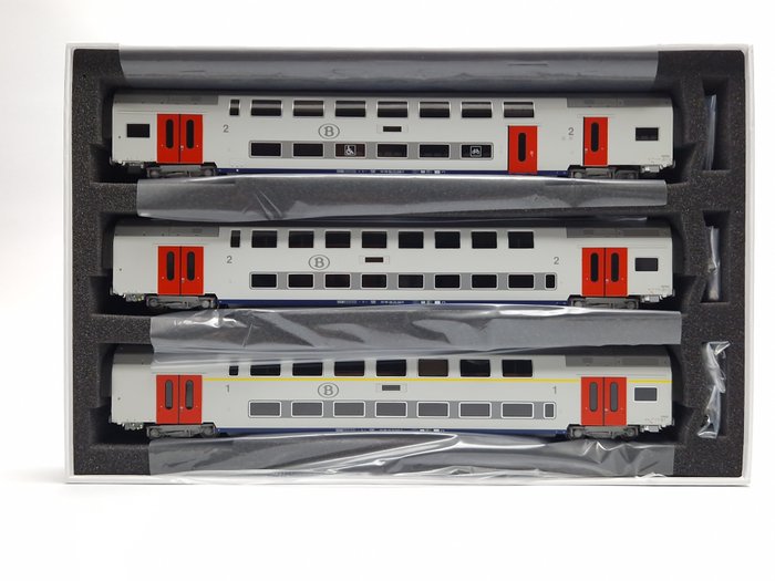 L.S.Models H0 - 43011 - Conjunto de vagones de tren de pasajeros a escala (1) - Juego de 3x carros M6 - SNCB NMBS