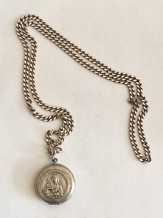 圣骨箱 - Santa Rosalia 项链，带圣物盒，银 - 1900-1910
