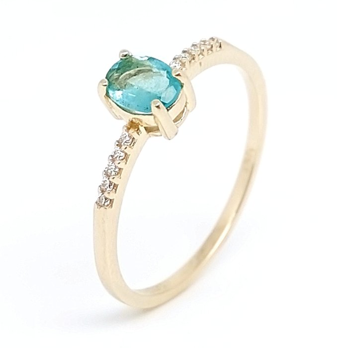 Ingen mindstepris - Ring - 14 karat Gulguld Smaragd - Diamant 