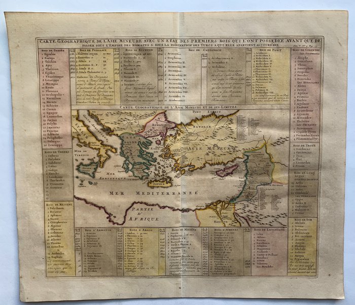 Oriente Medio, Mapa - Mar Mediterráneo occidental; H. Chatelain - Carte Geographique de l’Asie Mineure avec un etat des Premiers rois qui l’ ont Possedee Avant que de - 1701-1720