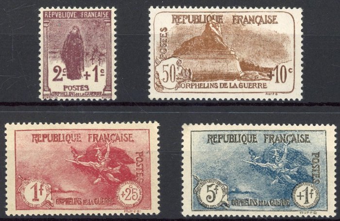 Γαλλία 1926/1927 - Orphans - Η πλήρης σειρά με ελαφρύ ίχνος - Καλό κεντράρισμα - Πολυτέλεια - Βαθμολογία: +€225 - Yvert 229/32