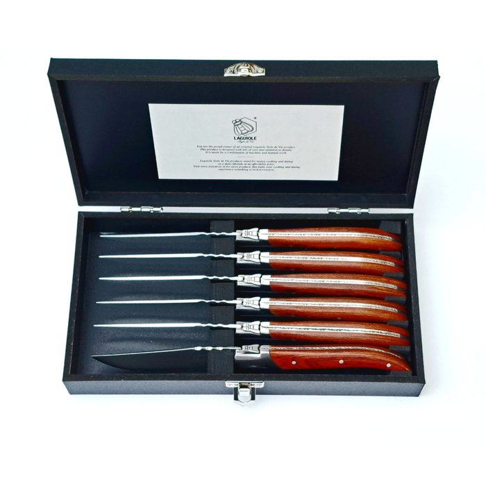 Laguiole - 6x Luxury Steak Knives - Rose Wood - style de - Bordkniv-sett (6) - Rustfritt stål