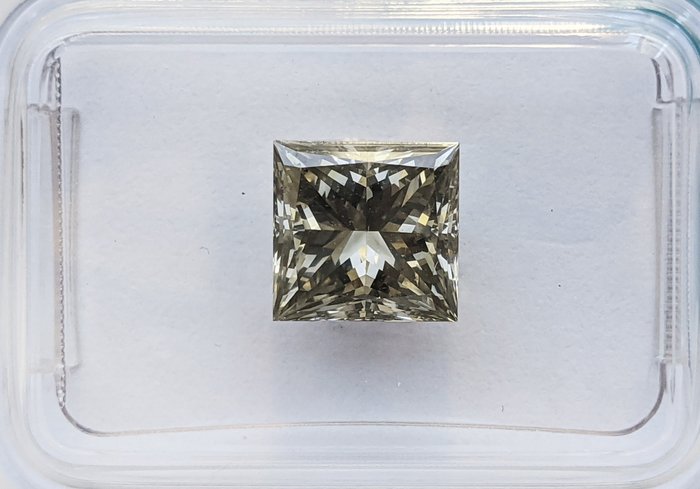 鑽石 - 2.01 ct - 公主方形 - 中彩灰帶綠色 - SI2