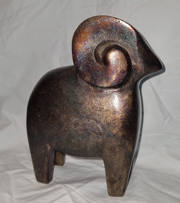 Skulptur, Sculptuur dier/Ram - 20.5 cm - Metall