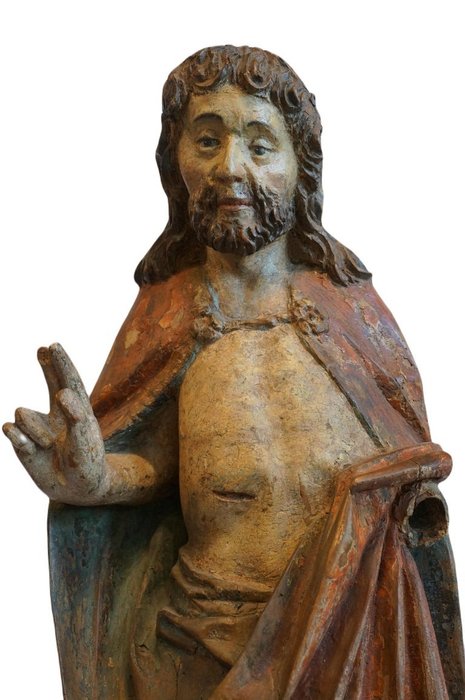 Rare medieval sculpture of the risen Christ. Gothic – sculptuur – 92 cm – Eik