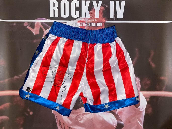 Rocky IV (1985) - Replica Boxing short - Signed by Sylvester Stallone (Rocky Balboa) - Authentic Signings Inc. with COA & Photo proof - See images and description - NO Reserve!